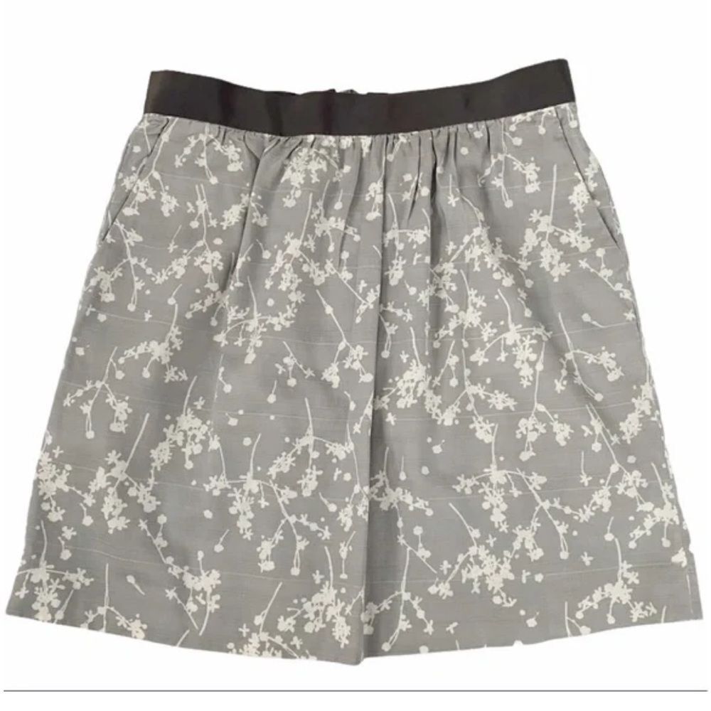 Ann Taylor LOFT Cotton & Silk Blend Gray & White Floral Skirt Size 6